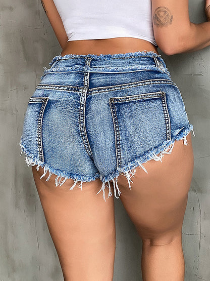 Summer Elastic Plus Size Hole Women's Denim Shorts