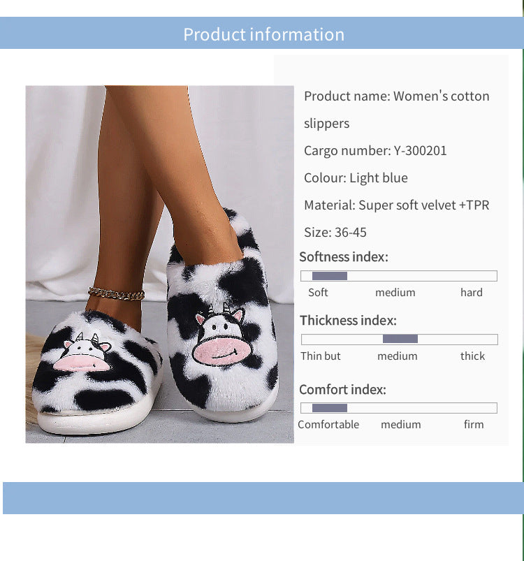 Cartoon Cow Cotton Slippers Indoor Non-slip Warm