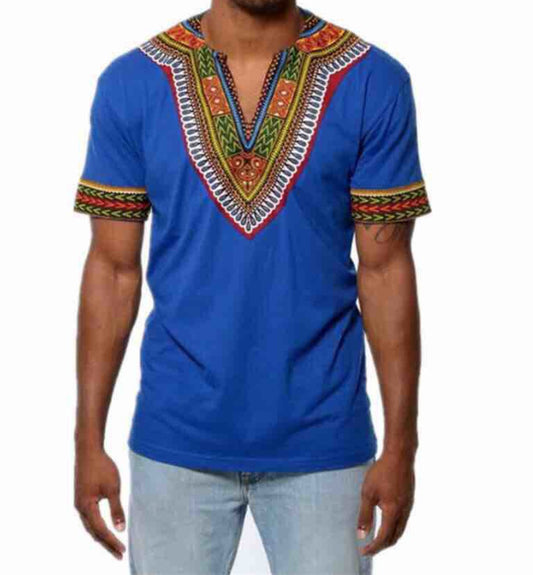 African ethnic printed V-neck short sleeve