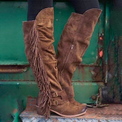 Botas mujer talla grande tubo largo borlas