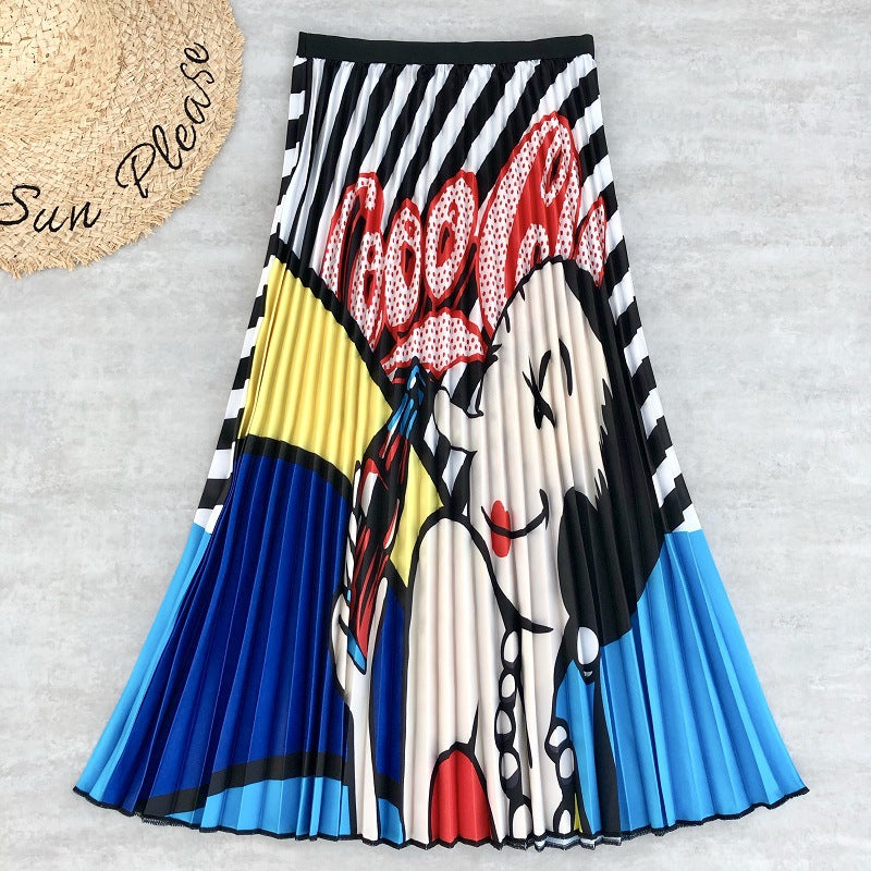 Multi-Color Flowing Pleated Mid-Skirt