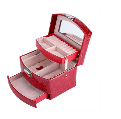 3 Layers Jewelry Box / Leather Makeup Organizer