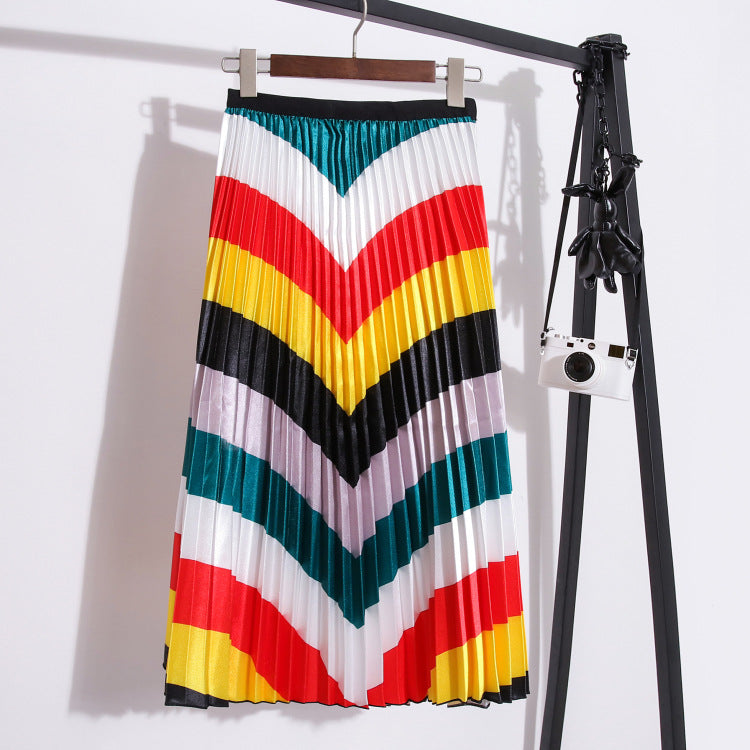 Multi-Color Flowing Pleated Mid-Skirt