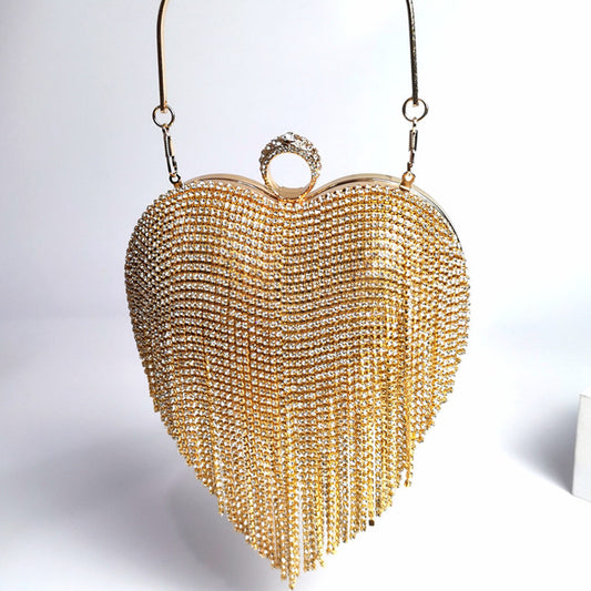 Bolso de mano con diamantes y borlas para mujer