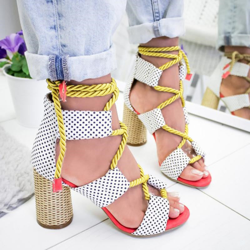 Women Pumps Lace Up High Heels Women Gladiator Sandals For Party Wedding Shoes Woman  Sandals Thick Heels Chaussures Femme