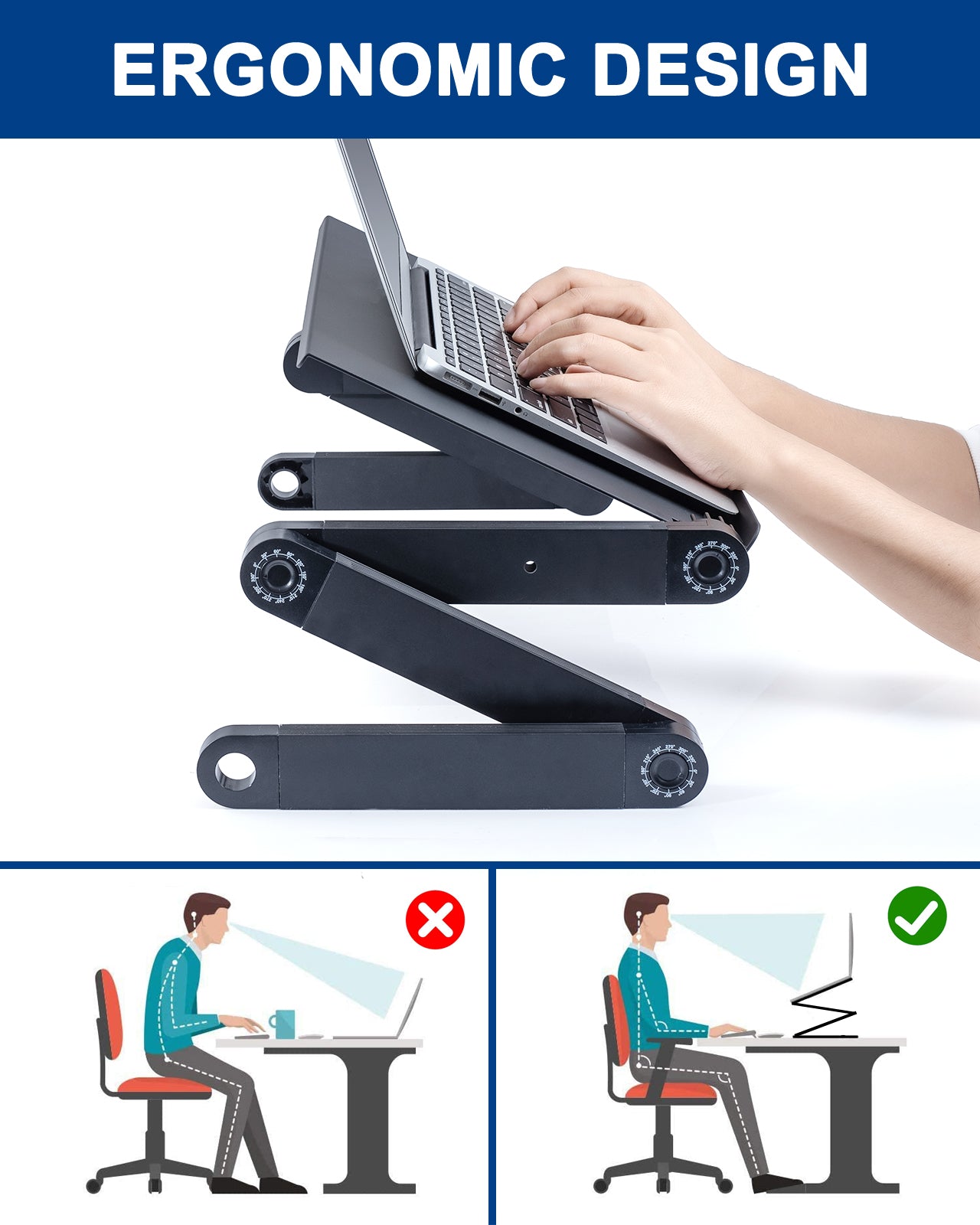 Soporte ajustable para computadora portátil, con 2 ventiladores USB de refrigeración de CPU