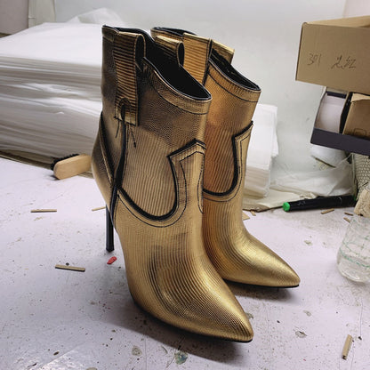 Pointed Toe Sleeve Stitching High Heel Women's Boots