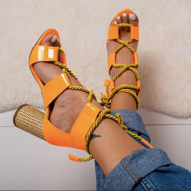 Women Pumps Lace Up High Heels Women Gladiator Sandals For Party Wedding Shoes Woman  Sandals Thick Heels Chaussures Femme