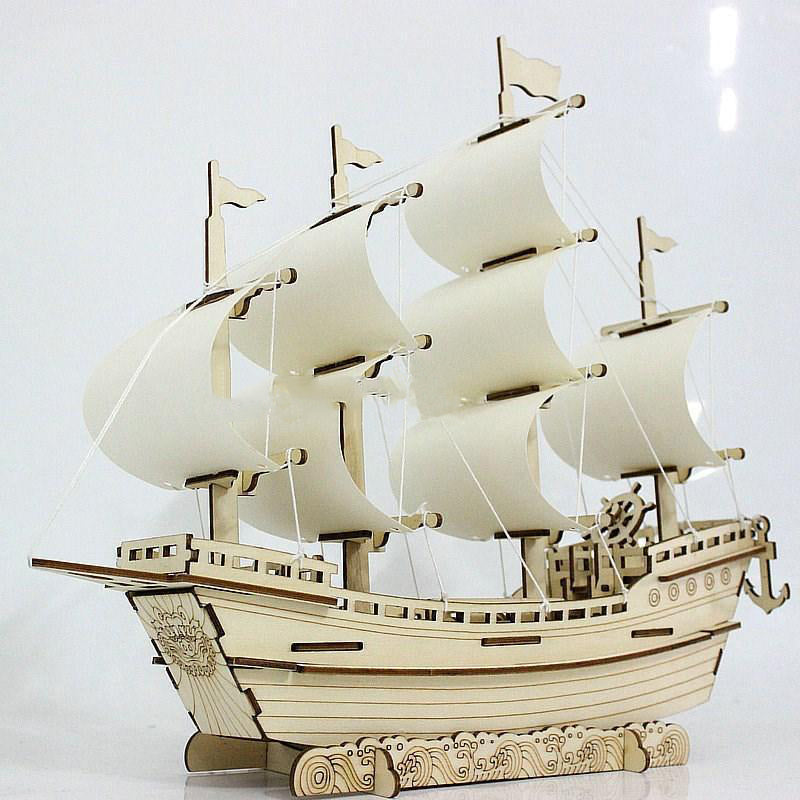 Wooden Sailboat Model Diy Handmade Assembly 3d Three-dimensional Puzzle Assembly