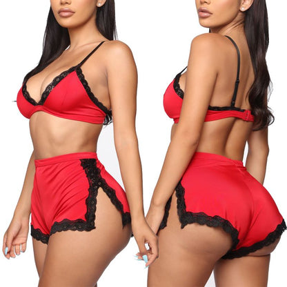 Conjunto de sujetador de encaje de lencería sexy para dormir