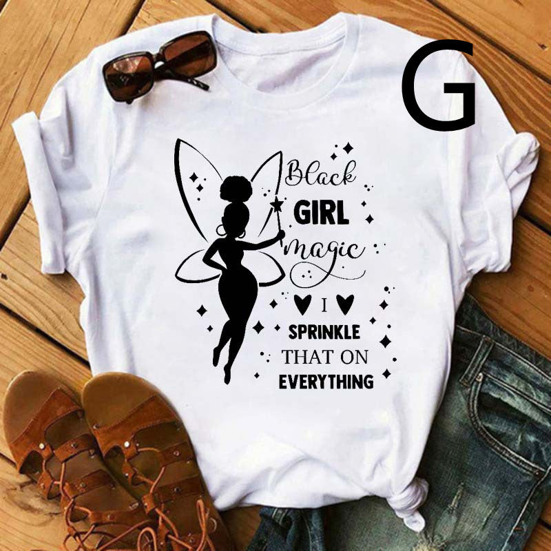 African Black Girl Print Short-sleeved T-shirt Women