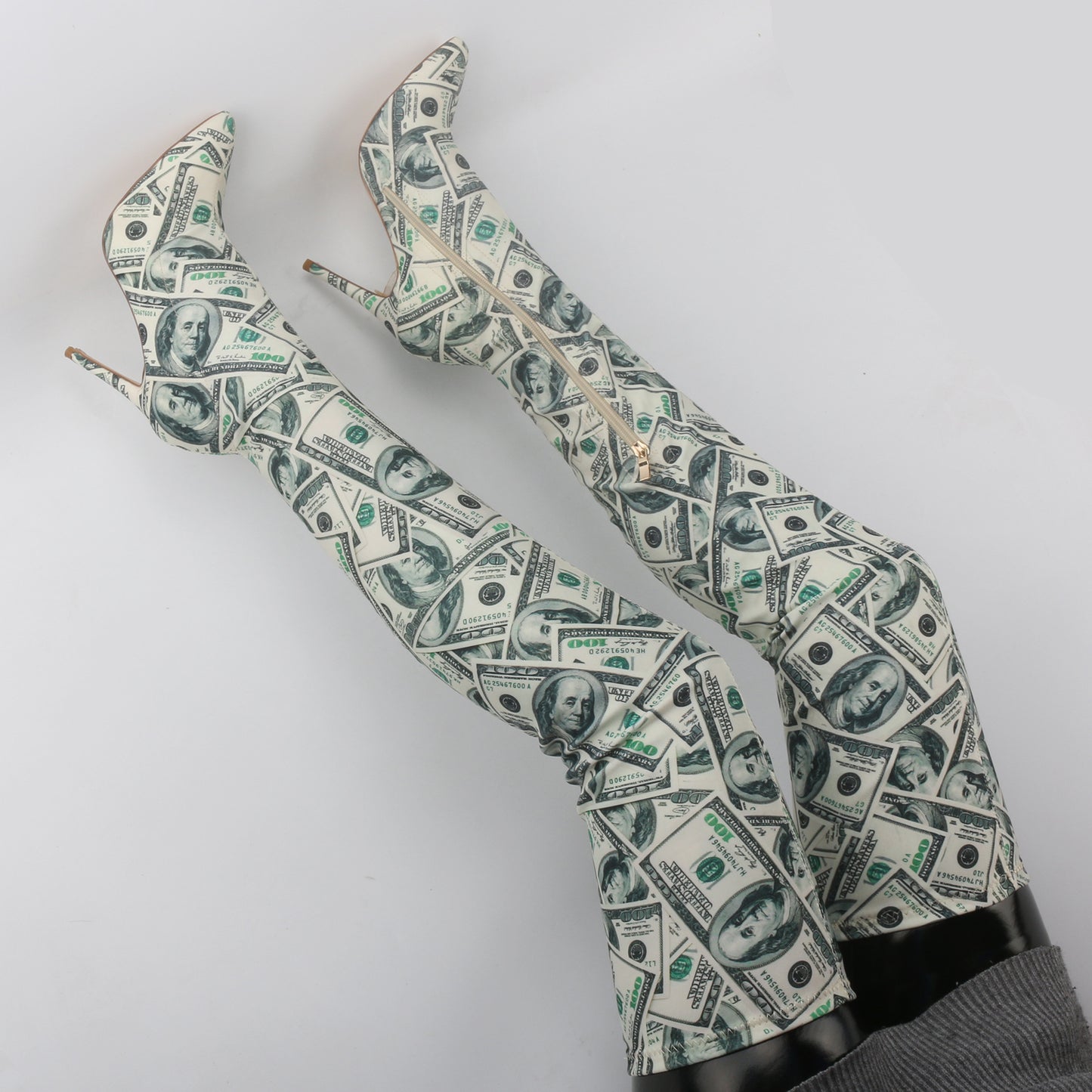 Designer "DOLLA" Print Stiletto Over Knee Boots