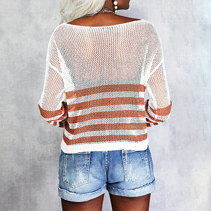 Top de manga larga con cuello redondo transparente American Stripes