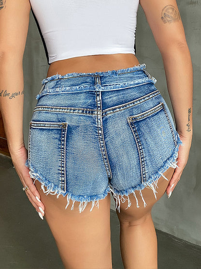 Summer Elastic Plus Size Hole Women's Denim Shorts