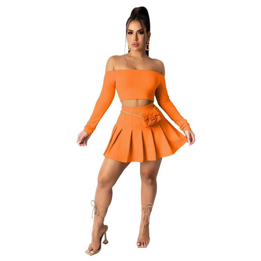 Strapless Casual Pleated 2 pc. Skirt Set