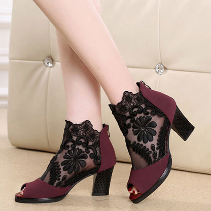 Mesh Peep Toe Sexy Lace High Heel Shoes