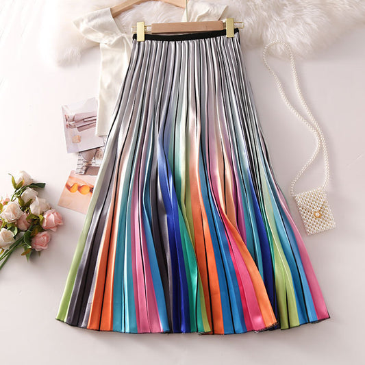 Multi-Color Flowing Pleated Mid-Skirt