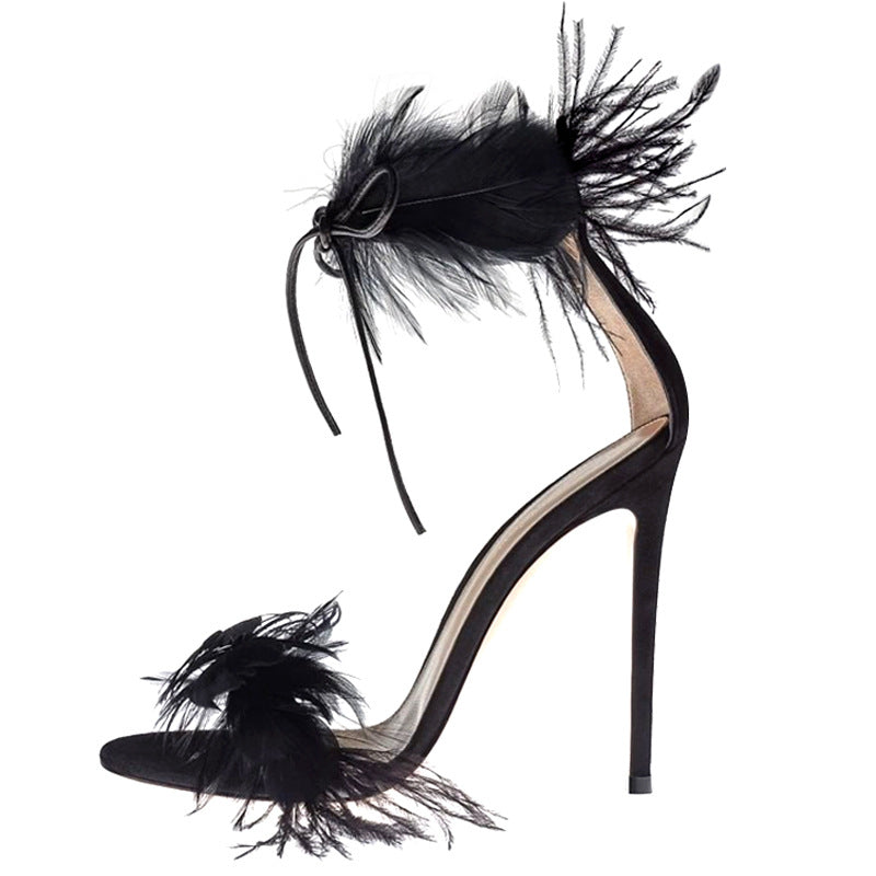 Women's Stiletto High Heels With Feather Straps