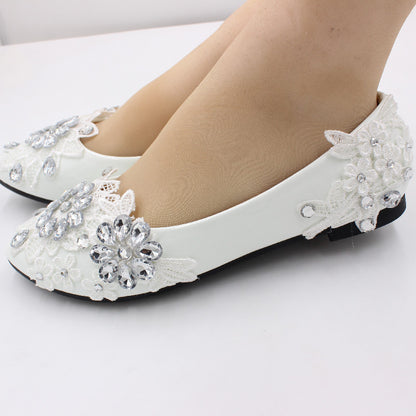 White Low Heeled Shoes (Flat, 3cm, 5cm or 8cm Heel)