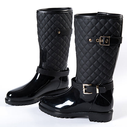 Wear-resistant Thick Warm Checked Rain Boots