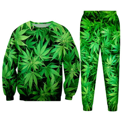 Green Maple Leaf Sweatshirt Set