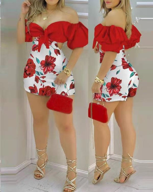 Beautiful Flower Print Snug Fit Short Skirt