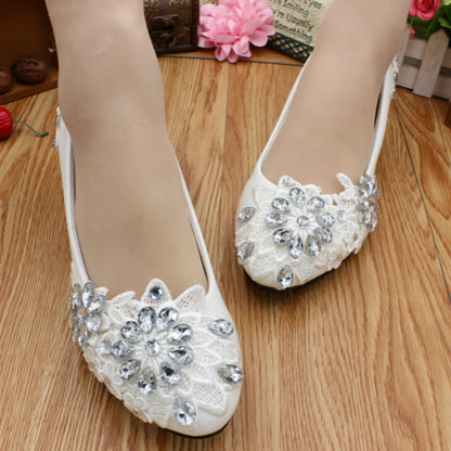 White Low Heeled Shoes (Flat, 3cm, 5cm or 8cm Heel)