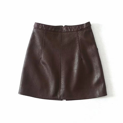 High Waist Slim Zipper PU Leather Short Skirt