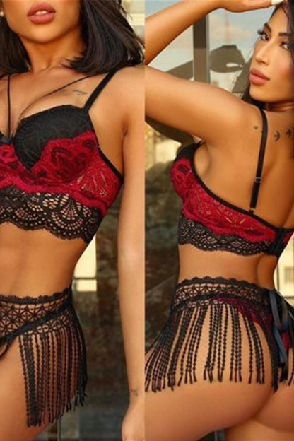 Conjunto de lencería sexy de terciopelo seductor transparente de encaje