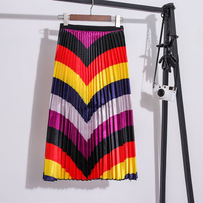 Multi-Color Flowing Pleated Mid-Skirt