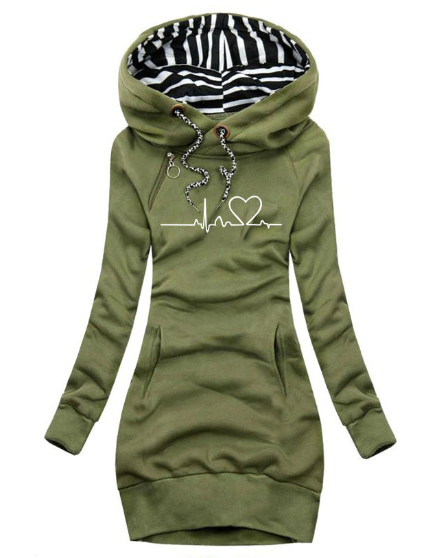 Heart Print Long Hoodie Sweatshirt Pullover Tops