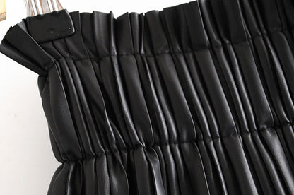 Pleated Faux Skirt Leather Skirt