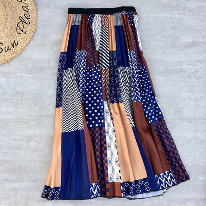 Multi-Color Flowing Pleated Mid-Skirt