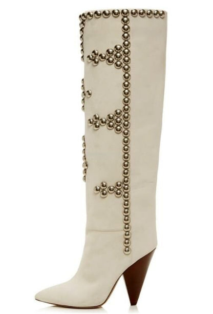 Studded Wedge Heel Point Toe Over-the-knee Boots