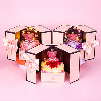 Little Bear Preserved Fresh Flower Gift Box Valentine's Day