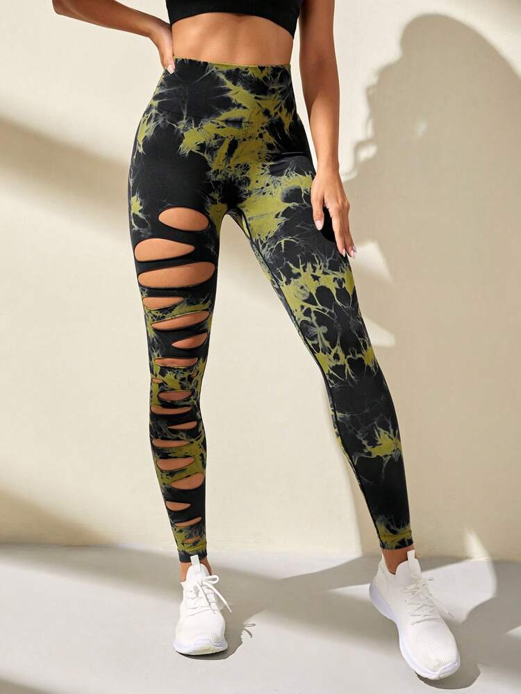 Hollow Tie-dye Fitness Pants