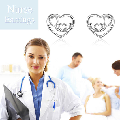 Nursing Themed Stud Earrings Sterling Silver Stethoscope