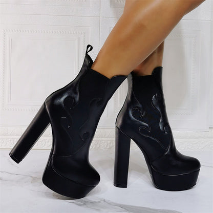 Women's Platform Flame Thick High-heeled Large Size Short Boots