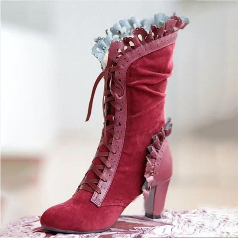 Women's lace high heel boots