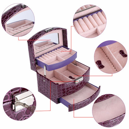 3 Layers Jewelry Box / Leather Makeup Organizer