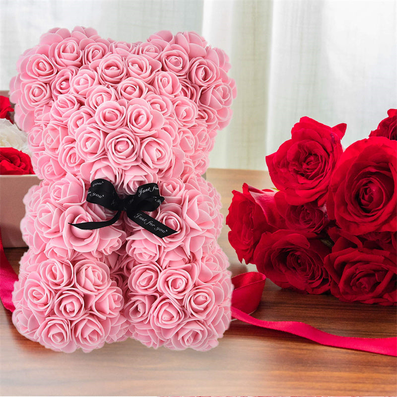 Regalo del Día de San Valentín Oso Rosa Flor Eterna Oso de Peluche Rosa Oso de Espuma PE 25 cm Día de San Valentín