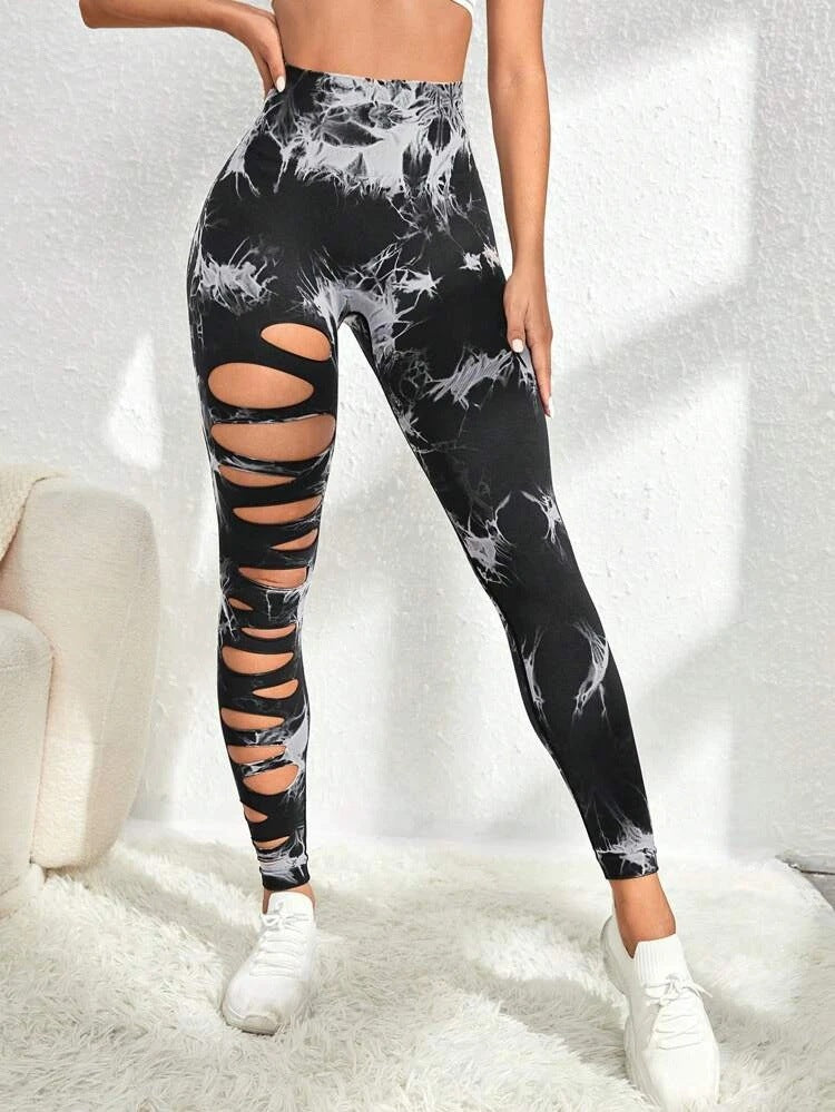 Hollow Tie-dye Fitness Pants