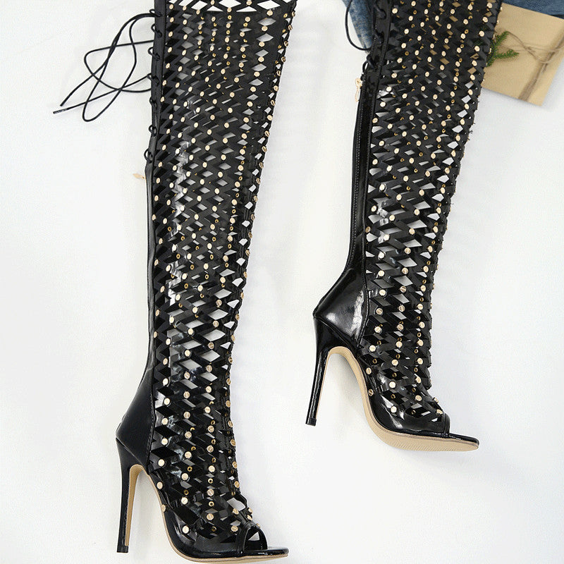 Hollowed-out High Heel Sandal Boots