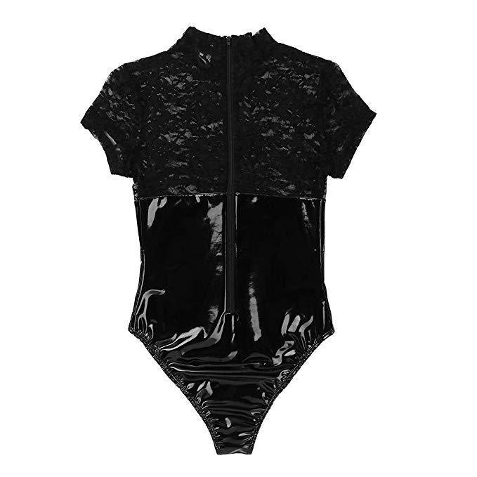 Black Patent Leather Lace Bodysuit