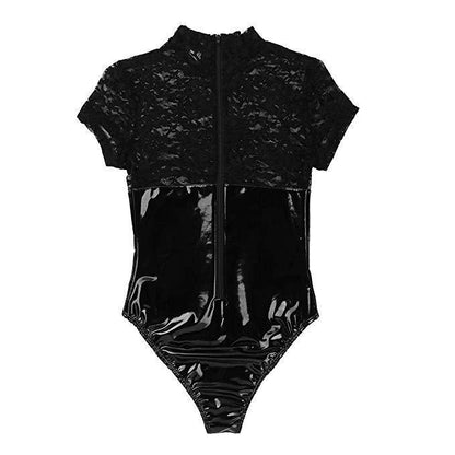 Black Patent Leather Lace Bodysuit