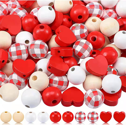 20pcs Valentine's Day Red Heart-Shaped Bead Set