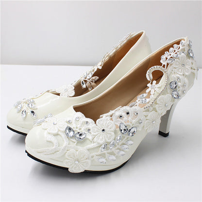 White Wedding Shoes Round Toe Leather