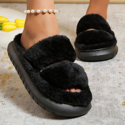 Pantuflas de algodón para el hogar con parte inferior gruesa para mujer