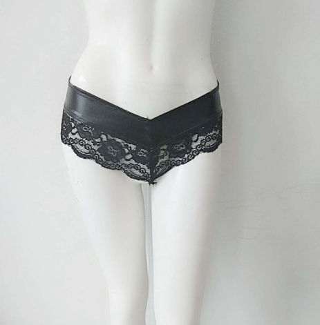 Women's Lace Thong Patent Leather Panties