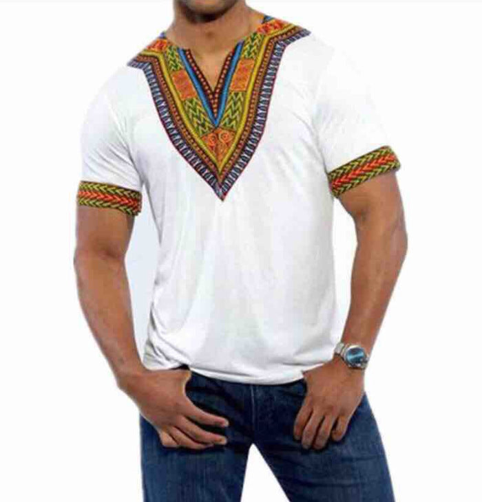 African ethnic printed V-neck short sleeve